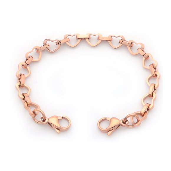 Rose Gold Mini Open Heart Strand Bracelet with Medical Tag - Picture 2 of 2